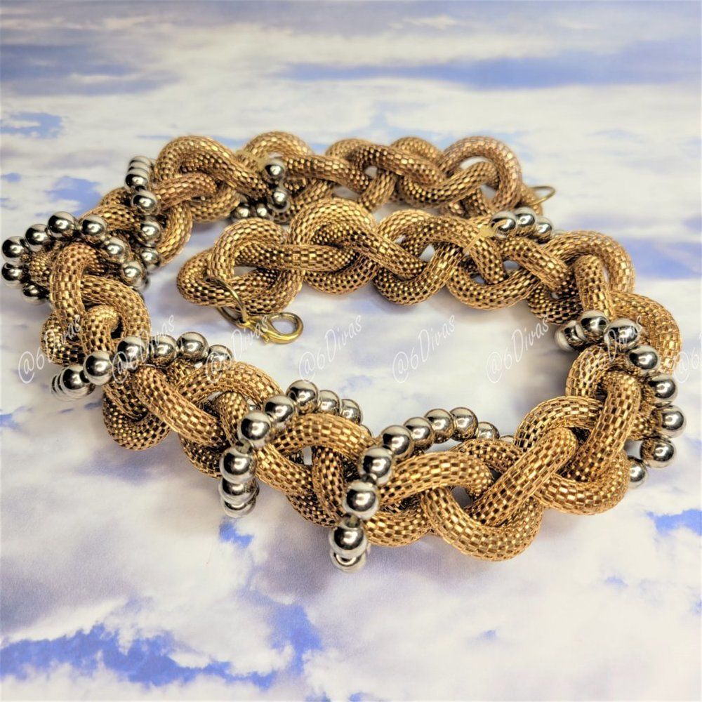 Chunky Gold tone Choker Necklace, Braided Choker Necklace - NWOT